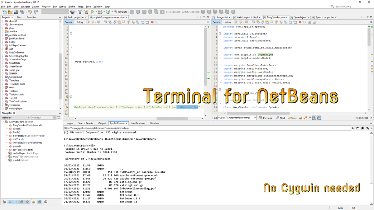 Japplis's tweet image. Day #13 (Last day of my ski 🎿 holidays)
I've adapted the IntelliJ IDEA terminal (JediTerm) 🖥 to run in Apache @netbeans.

 💠Demo video and install instructions at youtube.com/watch?v=H05lwF…

#NetBeans #plugin #terminal #commandline #shell