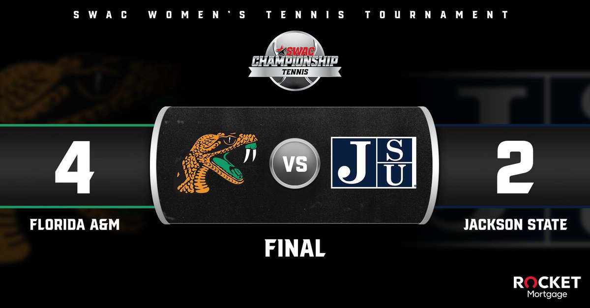 theswac's tweet photo. 2023 SWAC Women’s Tennis Tournament Final Score: Apr. 23 presented by Rocket Mortgage  

#SWACTennis x #SWACChampionship https://t.co/fWVcA7yO9I