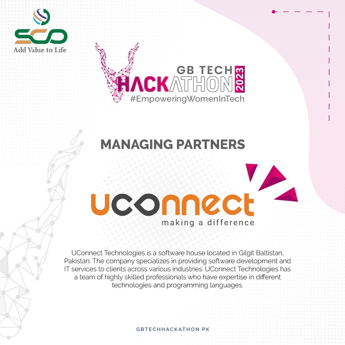 hq_sco's tweet photo. SCO proudly presents the GB Tech Hackathon 2023 as this year we're focusing on empowering women in tech! Other managing partners are #SheDev #uconnect #TechScape #IdeoMatrix #AlphaLogix #GBTechHackathon2023 #WomenInTech #Collaboration #empowerment #scom #spaisa #sfiber #gb #ajk https://t.co/G0yB2Fqy9L