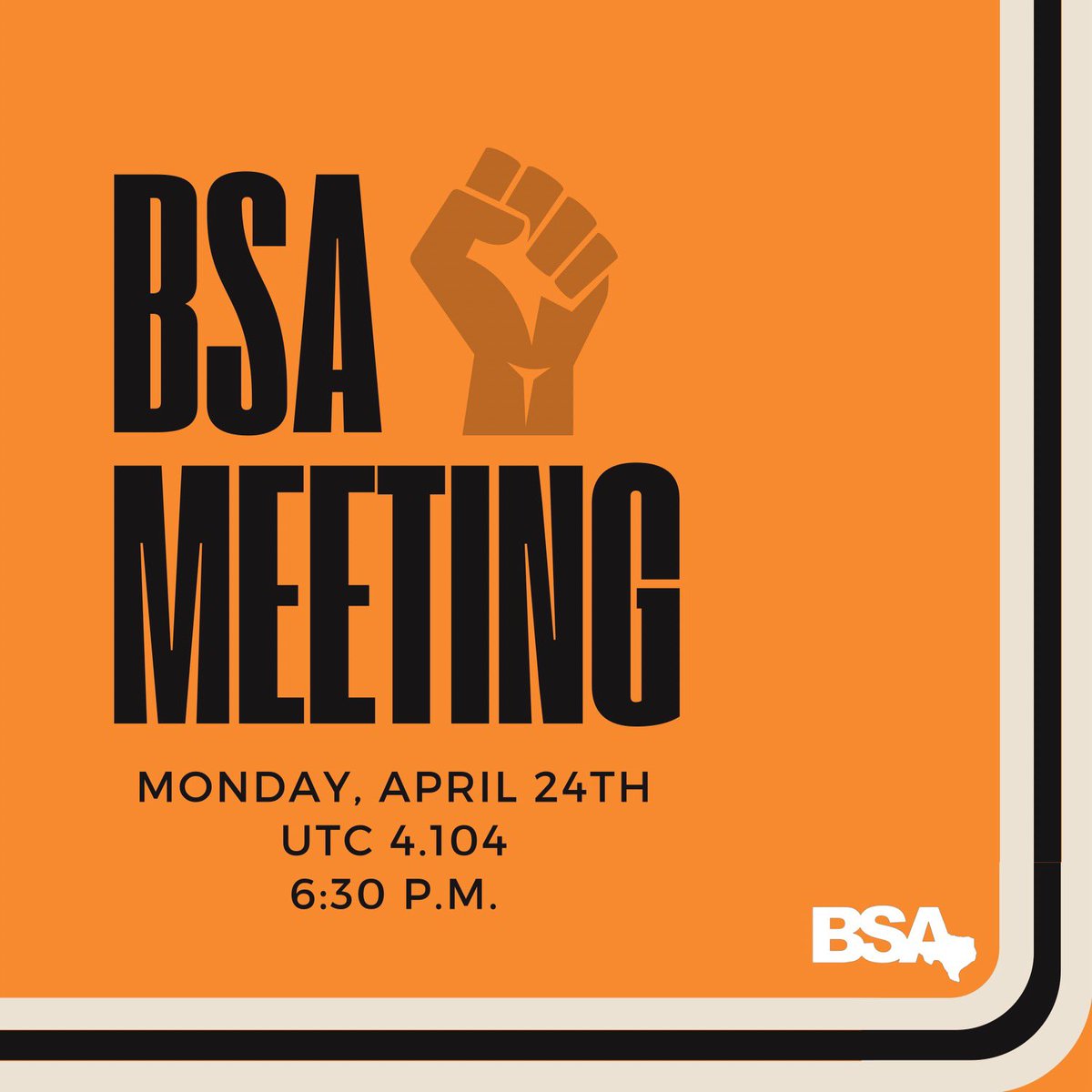 Join us for the last BSA meeting of the school year tomorrow at 6:30pm! Come relax before finals and share some of your best memories from this year 🤎