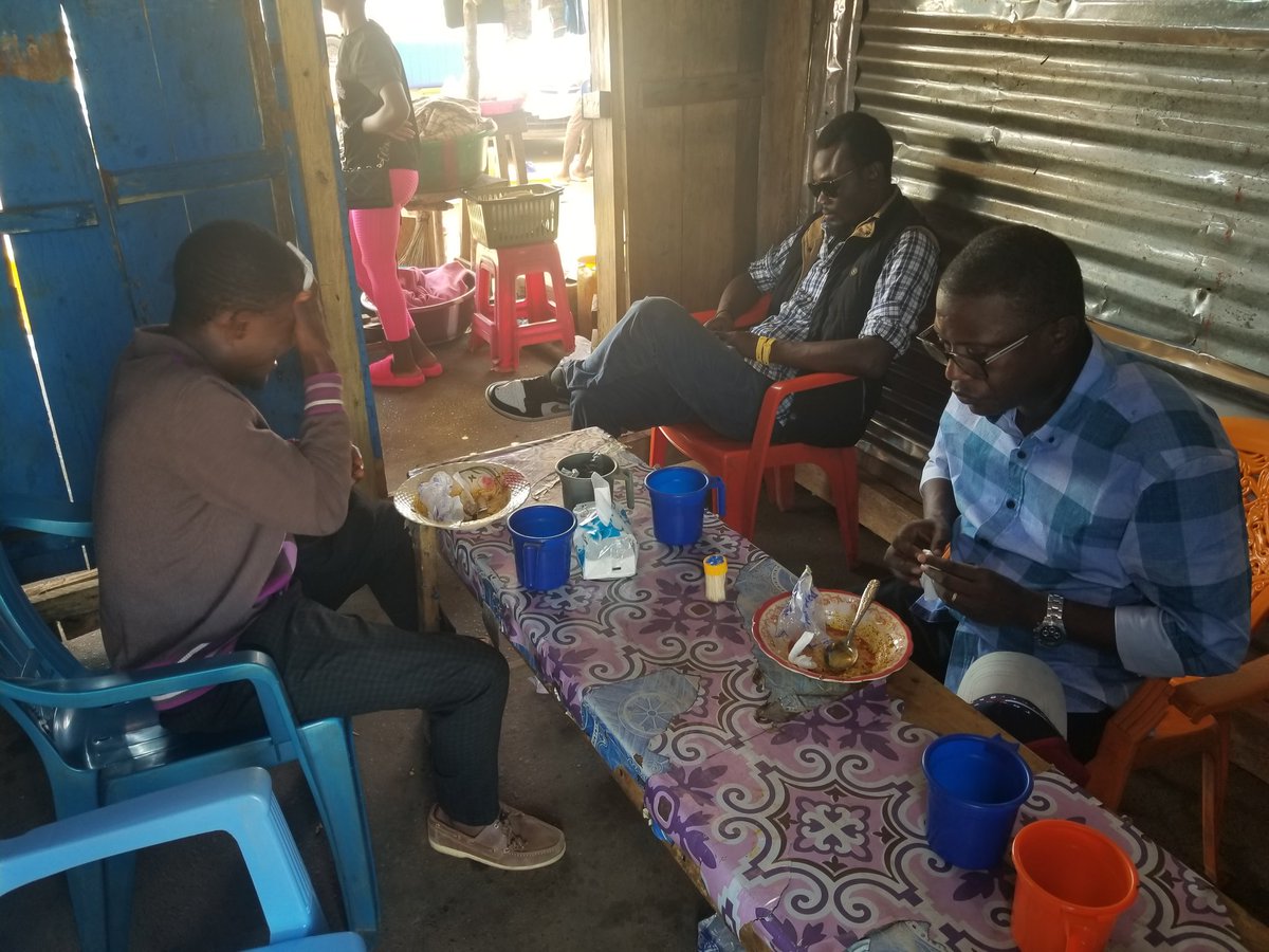 IsmaiMahmud's tweet photo. The participant observer, I ate at a local cookery shop - nation's staple food unaffordable for majority of S/Leoneans. A small plate of rice- Le10,000, the barest minimum & that's w/out meat or fish, unbelievable! S/Leone can't afford 5 more yrs of such hardship! #VoteSLPPOUT https://t.co/oB3I5tlv6L