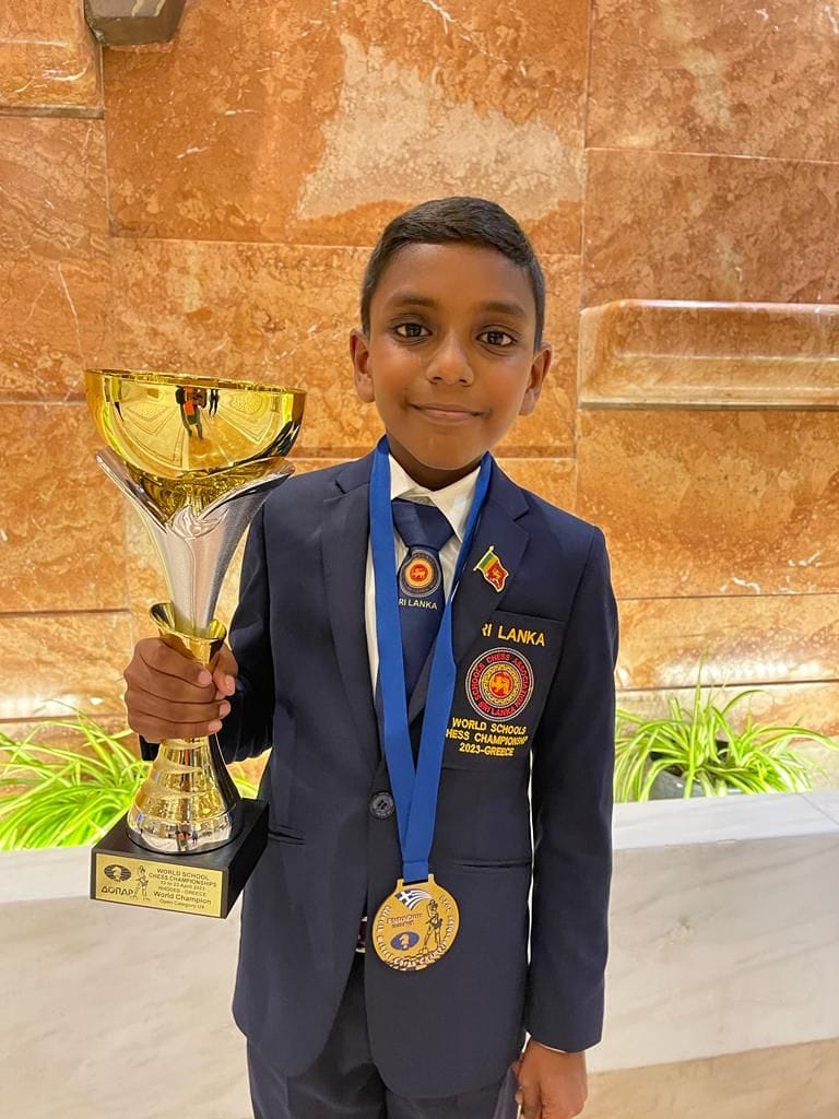 numberslka's tweet photo. Sri Lanka's 🇱🇰 Thehas Rithmitha Kiringoda has been crowned 🏆 the Under 09 Open Champion at the World Schools Chess Championship 2023 held in Rhodes, Greece!

Thehas, a grade 4 student of Ananda College, competing against 61 players from around the world, emerged victorious in his age group with an impressive score of 7.5/9 points, only losing one game throughout the tournament. 🏅👏

The World School Chess Championship is one of the largest and most prestigious chess competitions for school children, organized by the International Chess Federation (FIDE) and attracting participants from all over the world. 

This is a remarkable achievement for Sri Lanka and We wish him all the best in his future chess endeavours and hope that he continues to represent Sri Lanka with pride in the years to come.
Congratulations! 🔥🎉

#WorldSchoolChessChampionship #Chess #SriLanka