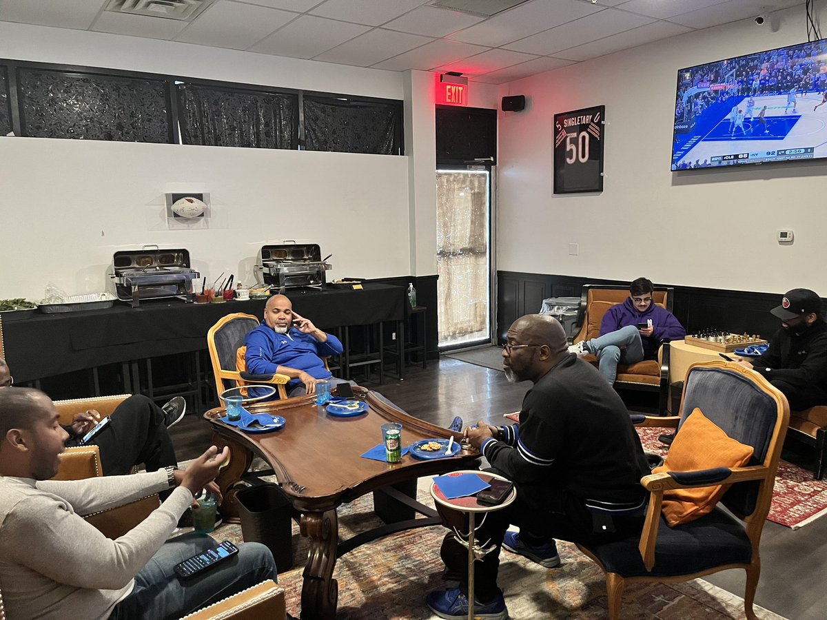 TarnekaManning's tweet photo. NBA Playoffs and health! @LurieCancer and @BlueHats4colons gathered a group of black men to watch basketball and talk about men’s health. #healthequity #blackmenshealth https://t.co/TtY9JRPm56
