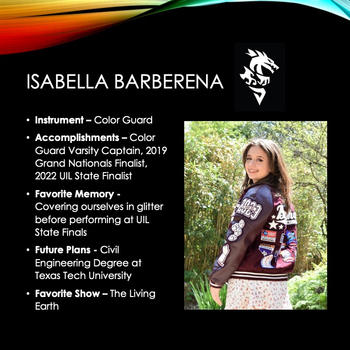 rrbandboosters's tweet photo. Senior Spotlight! On behalf of the entire Dragon Band community, thank you for everything you've contributed to our program Isabella! We all wish you the best of luck! Always be a 🐉! #gorockband #gorockguard #alwaysbeadragon #seniors2023 https://t.co/Vh8cvkL3US