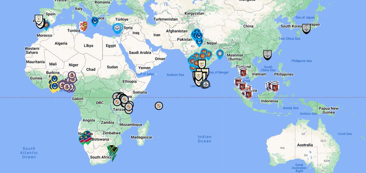 MasonicMap's tweet photo. Weekend updates;
Added the Districts of:
Nigeria✅
Namibia✅
KwaZulu-Natal✅
Ghana✅
East Africa✅
Sri Lanka✅
Madras✅
Northern India✅
Hong Kong and the Far East✅
Some need a final confirmation, as were hard to pinpoint.
#Freemasons #MasonicMap https://t.co/RTzlRzu5Ks