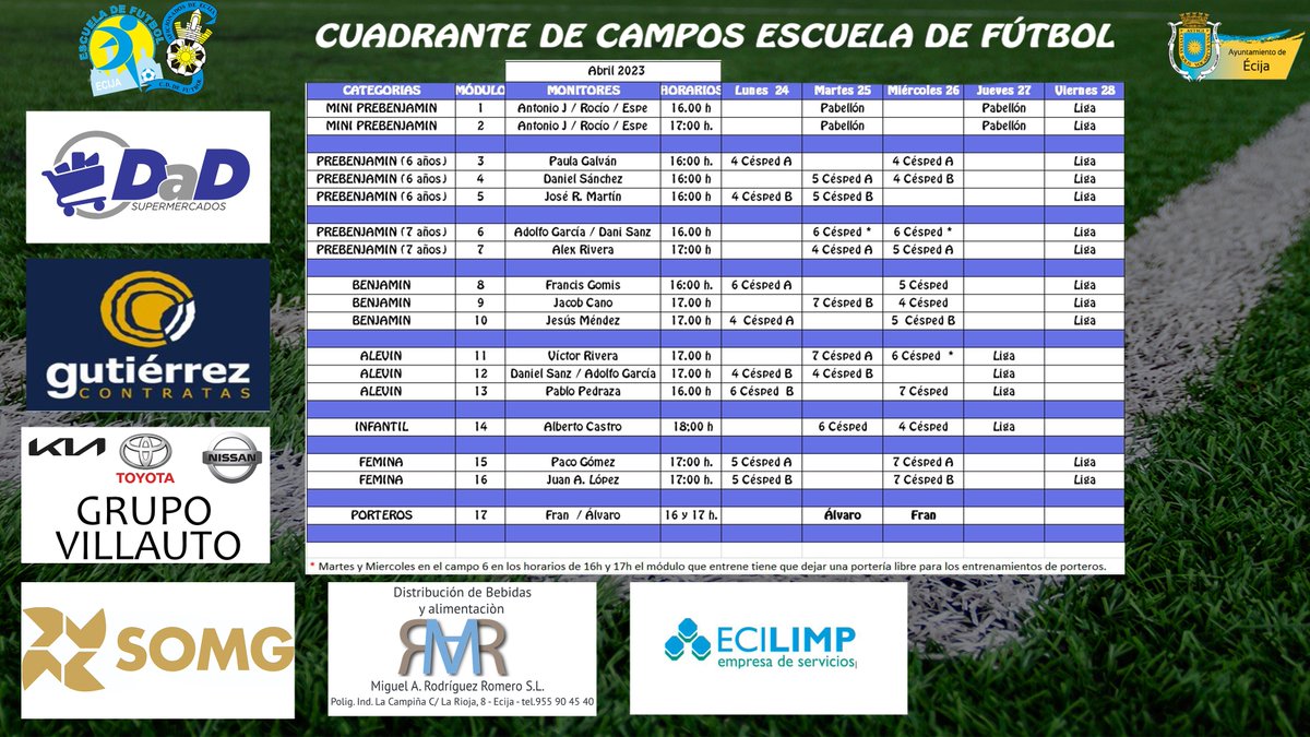 Campos para esta semana ⚽️