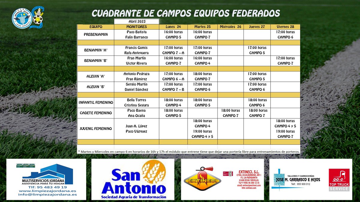 Campos para esta semana ⚽️