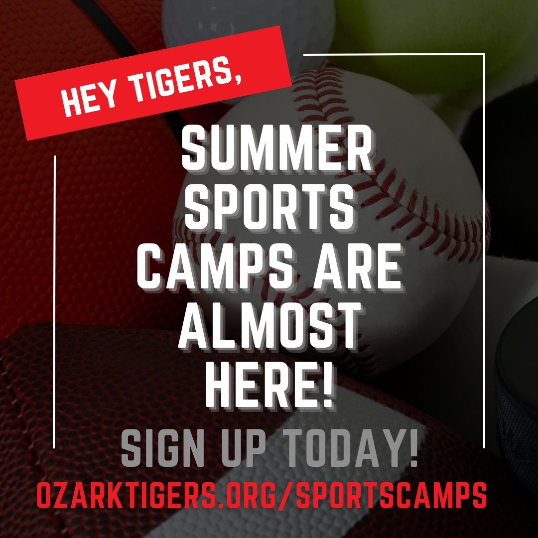 🏐 🏀 Registration for Ozark’s After-School and Summer Youth Camps is now open! ⚽ 🥎 ➡️ Check out the dates for all of our camps and sign your student up at ozarktigers.org/sportscamps.