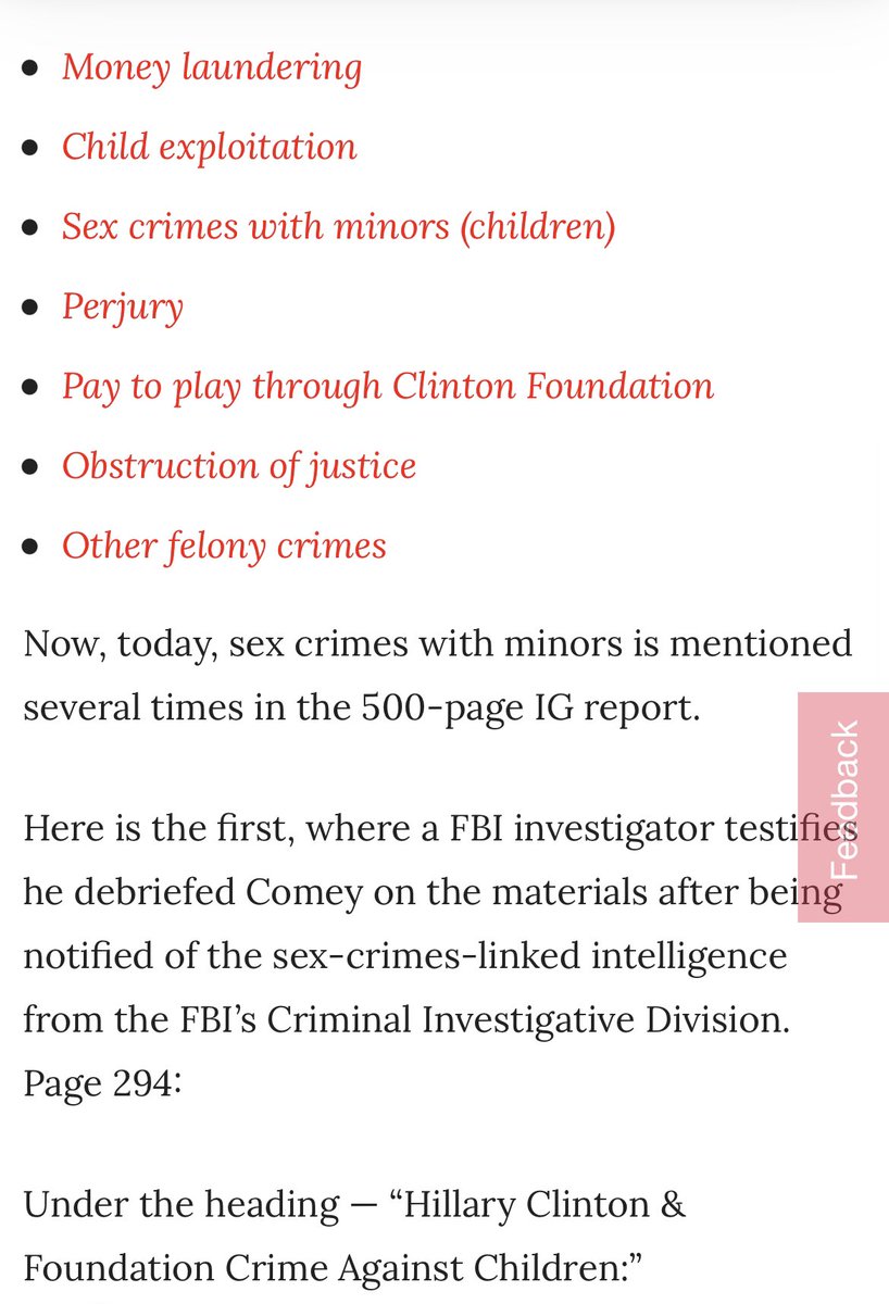 LizCrokin's tweet photo. Now that Anthony Weiner and Huma Abedin are back in the news, it’s a good time to remind people that the evidence found on his laptop, reported by True Pundit in 2016, implicated Hillary Clinton, Abedin and associates in these crimes: 

 • Money laundering
 • Child exploitation
 • Sex crimes with minors (children)
 • Perjury
 • Pay to play through Clinton Foundation
 • Obstruction of justice
 • Other felony crimes

Years later the IG Report backed up this story citing: “Hillary Clinton & Foundation Crimes Against Children.” 

This is Pizzagate! 

https://t.co/HX2kZ4Ys09