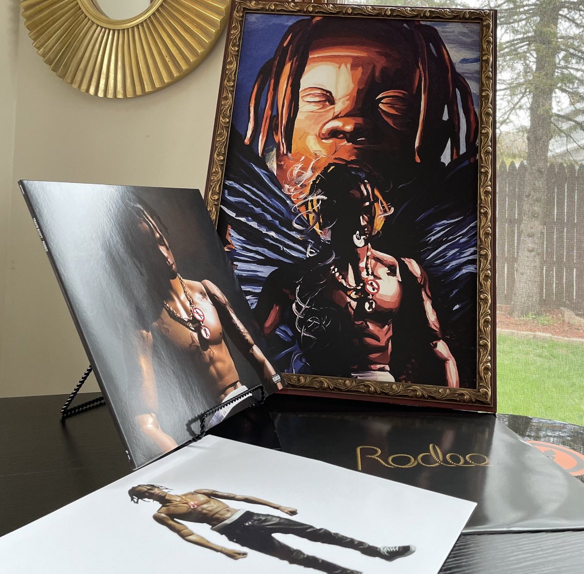 we’re giving away a ‘Rodeo’ vinyl and this Travis Scott canvas (painted by maha) to one lucky winner!

to enter:
- follow <a href="/raptalksk/">SK⚡️</a> &amp; <a href="/Maha_Sattva/">Maha Sattva</a> on twitter 
- reply with your favorite song on Rodeo
- retweet and like this tweet