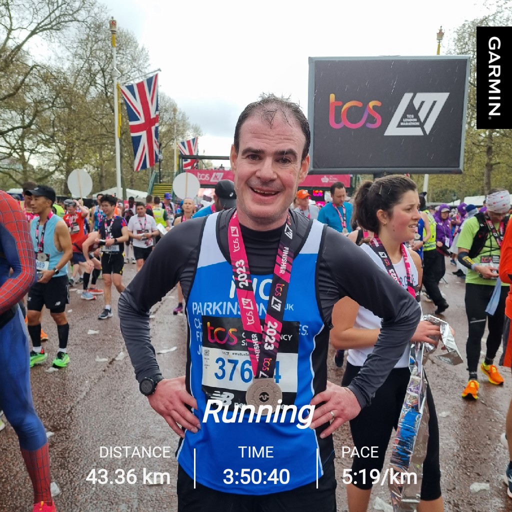 I made it to the finish line! I loved absolutely every bit about the day. The crowds were amazing. For once, I can say I'm proud of myself. A bit emotional at the end as i was running for my father-in-law and @ParkinsonsUK And the massage by the Parkinson's team was amazing!