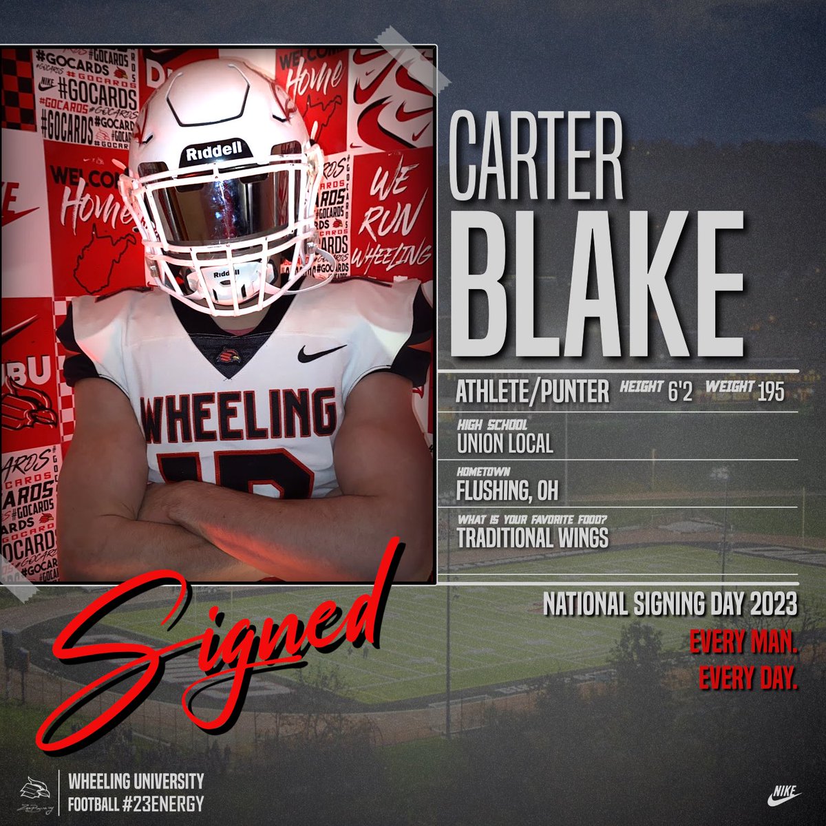 Wheeling U Football (@wheelingu_fb) on Twitter photo 🔥💯| #23ENERGY
✍🏻| Carter Blake
📱| <a href="/Cblake460/">Carter Blake</a>
📍| Union Local HS (OH)
🚨| Athlete/Punter
📋| 6’2” 195
🎥| hudl.com/video/3/132564…
#Team6 | #FAMILY 🔥💯| #23ENERGY
✍🏻| Carter Blake
📱| <a href="/Cblake460/">Carter Blake</a>
📍| Union Local HS (OH)
🚨| Athlete/Punter
📋| 6’2” 195
🎥| hudl.com/video/3/132564…
#Team6 | #FAMILY
