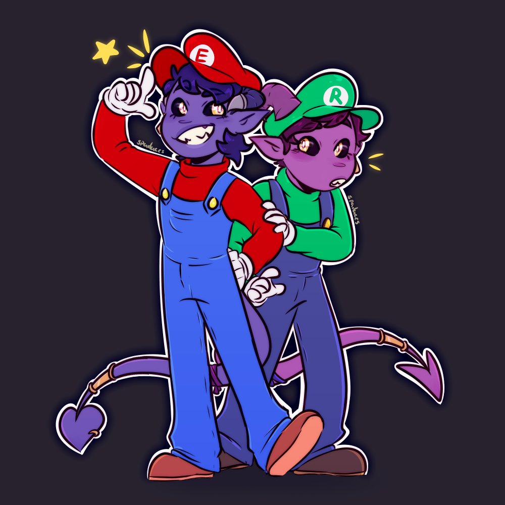 spadaaces's tweet photo. Watched the mario movie this friday and I cannot believe I haven't drawn the twins as the mario brothers before now 

(Eternal belongs to @CoffiiCorgii💙) https://t.co/lM4iqoxmdj
