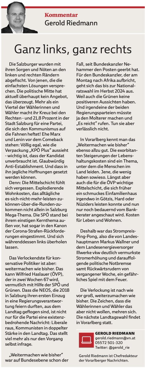 Das brandgefährliche „Weitermachen wie bisher“, Vorarlberger Nachrichten, 24.4.2023 vol.at/vn-kommentar-z… V+