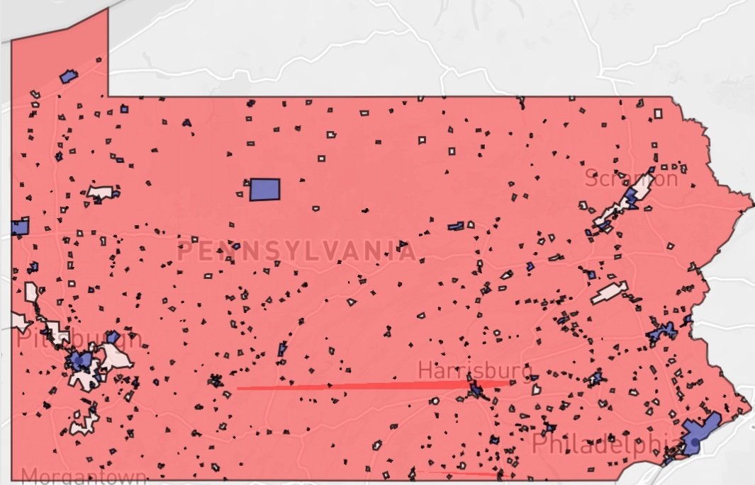 DJBranham's tweet photo. 2020 Presidental Election by whether a municipality is a city, borough, township, or town. https://t.co/fKSczN5lEl