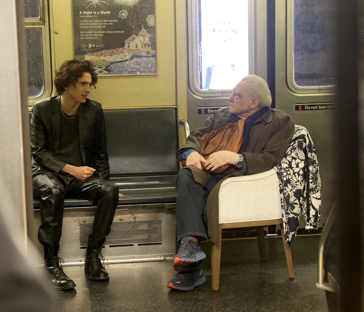 IndieWire's tweet image. Timothée Chalamet and Martin Scorsese on the set of their Chanel Bleu commercial shoot yesterday in Astoria, Queens.