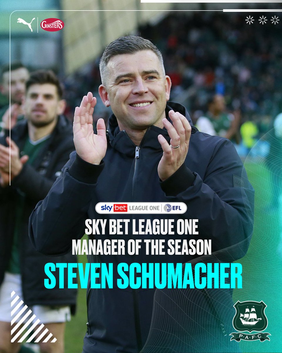 Argyle's tweet photo. 💫 Steven Schumacher has been named @SkyBetLeagueOne Manager of the Season. 👏

#pafc https://t.co/KaWMDj8AMs