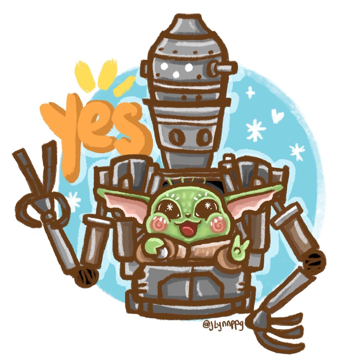 I dont usually draw robots but this..
yes yes yes!!

#StarWarsFanArt #IG12 #Grogu #TheMandalorian #Mando