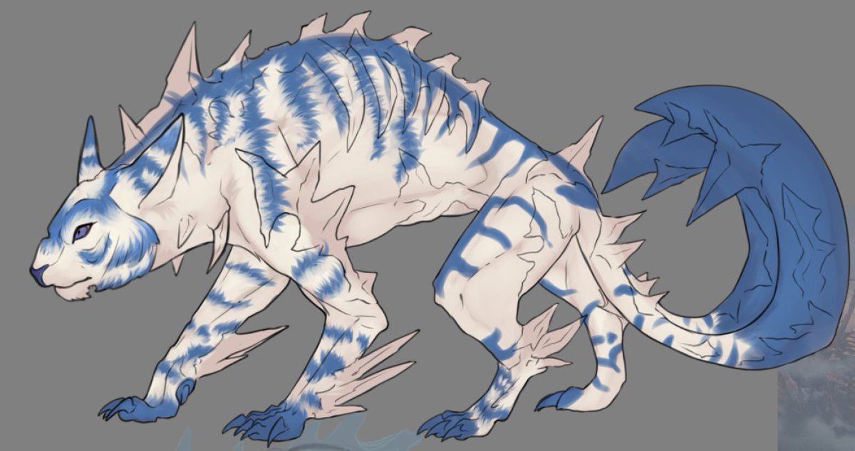 ❄️🐾 Making progress on my latest adoptable - an ice big feline with stunning ice exoskeleton spikes! Can't wait to see how it turns out 🥰 #creatureart #wip #icecat #exoskeleton #spikes #fantasyart"