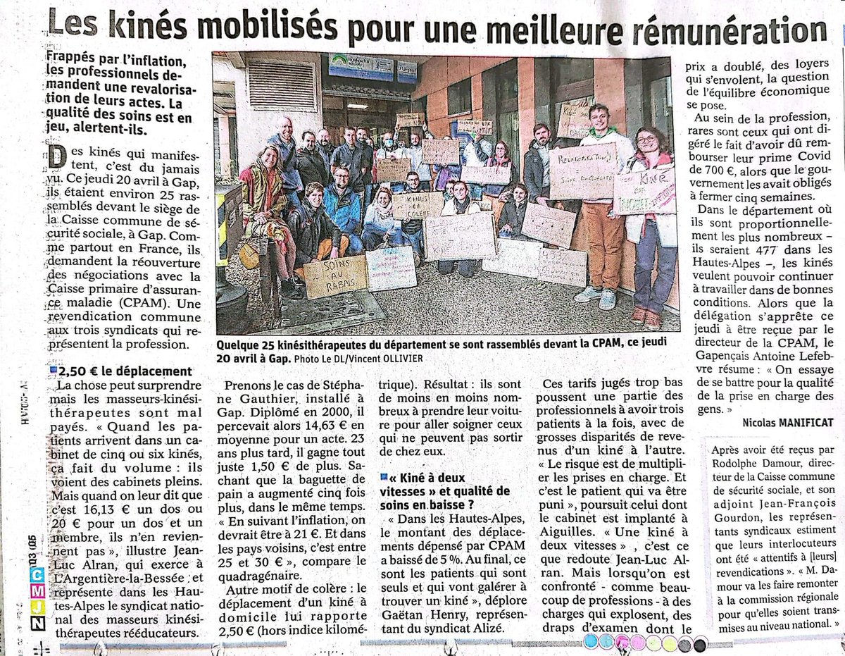 Negokine's tweet photo. L’article papier du Dauphiné suite au rassemblement du 20/04 à Gap 
Bravo à toutes et tous les ami.e.s 👏
On lâche rien ✊🏻
#negokinecnam https://t.co/AAwsYnUjVX