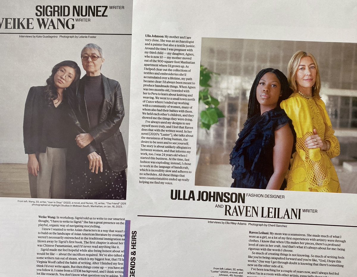 seesamwrite's tweet image. Opened my Sunday @nytimes and what did I see? Two @NYUCWP luminaries staring at me! Congrats to @RavenLeilani and Sigrid Nunez for being interviewed in today’s @tmagazine feature, Legendary Female Artists on the Younger Women Who Inspire Them.