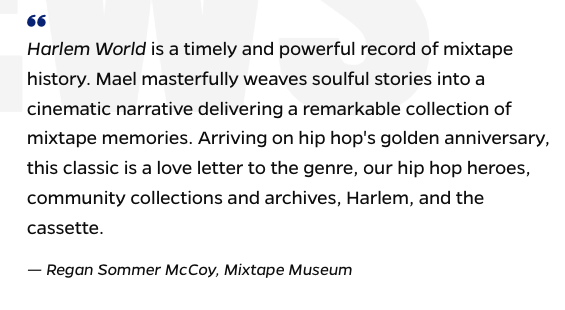 Jmael2010's tweet photo. New blurb alert for #harlemworld! Thank you so much to Sommer McCoy from @MixtapeMuseum for the kind words. #HipHop #music #History https://t.co/Wz08z709ix