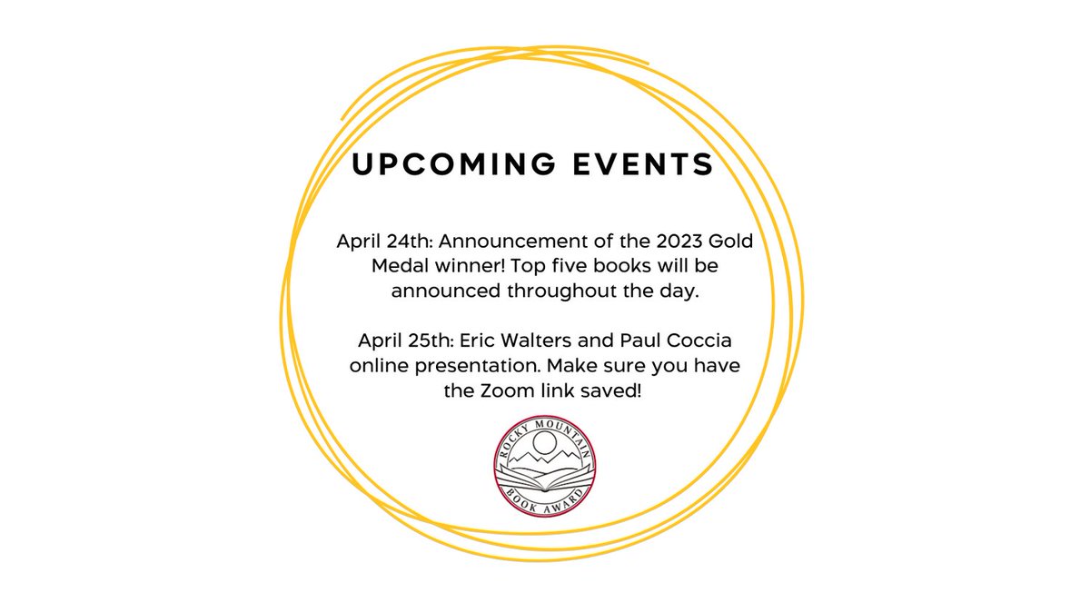 Keep an eye on our social media accounts tomorrow to see the top five 2023 nominees (including the GOLD MEDAL WINNER, of course!) and make sure you have the Zoom link (zoom.us/j/96588010490) handy for Tuesday at 10am MST! @forestofreading <a href="/pauljcoccia/">Paul Coccia</a> @ericrwalters