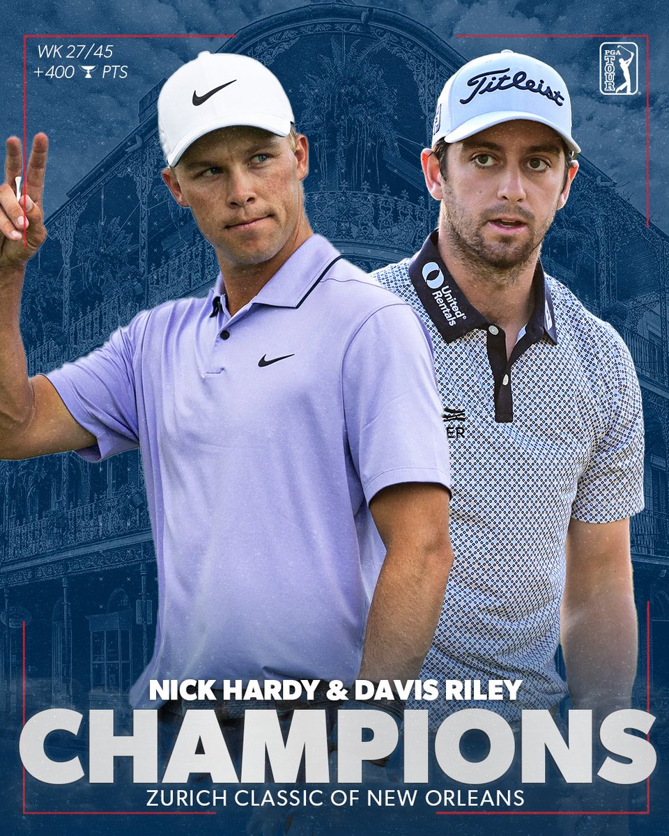 First-time PGA TOUR champions 🏆

@NickHardy8 and @DavisRiley68 break through together @Zurich_Classic!