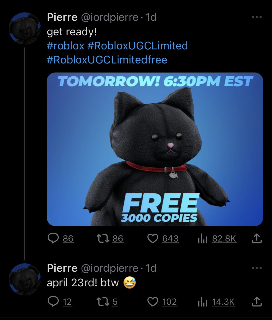 Roblox trading news on twitter update on the free cat plushie twitter
