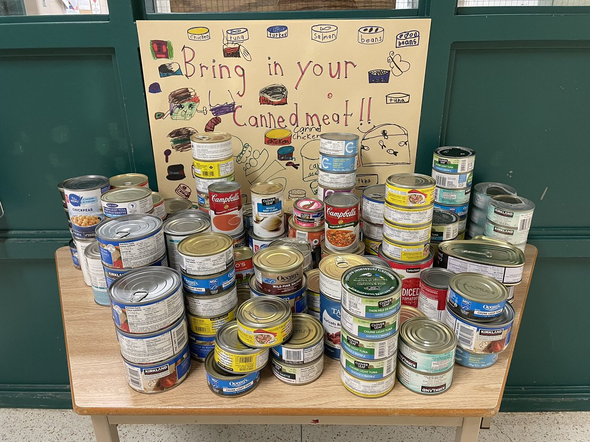 Our canned meat donations are growing! Keep them coming this week Mavericks. #food4kids #maplehurst