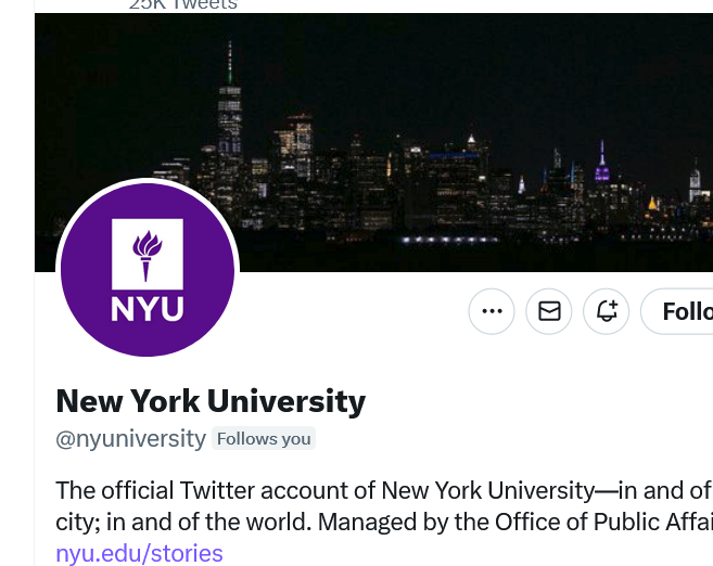 NYU, in contrast, does not have a blue check. Badge of honor?