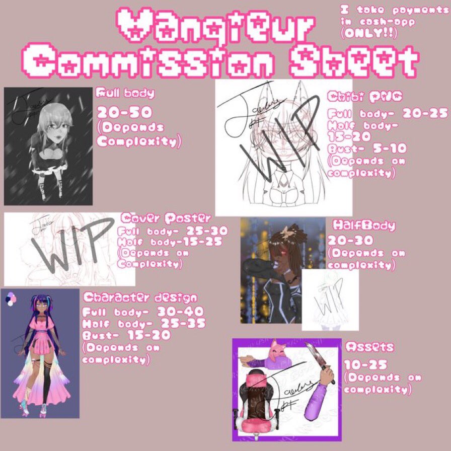 vanqieur's tweet photo. ‼️EMERGENCY COMMISSIONS (CHEAP)‼️ Selling each of these on my commission sheet for $5-10 USD each, with quick service due to me needing emergency money!! 
#VTuber #commissions #artcommissions #emergencycommissions #Vtuber #vtubercommissions #art #commissionsopen https://t.co/CF5dz3PBnI