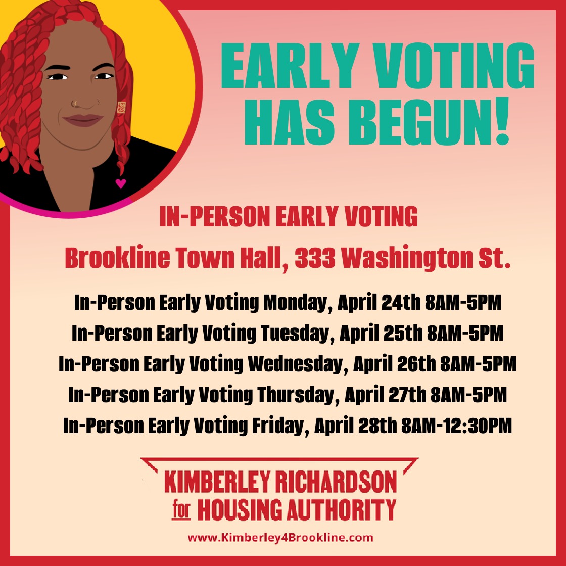 In-Person Early Voting Has Begun!!! 
Please consider me when you go vote! #livedexperience #representationmatters #ampliflyblackvoices #aseatatthetable #brookline #prioritizeresidents #change