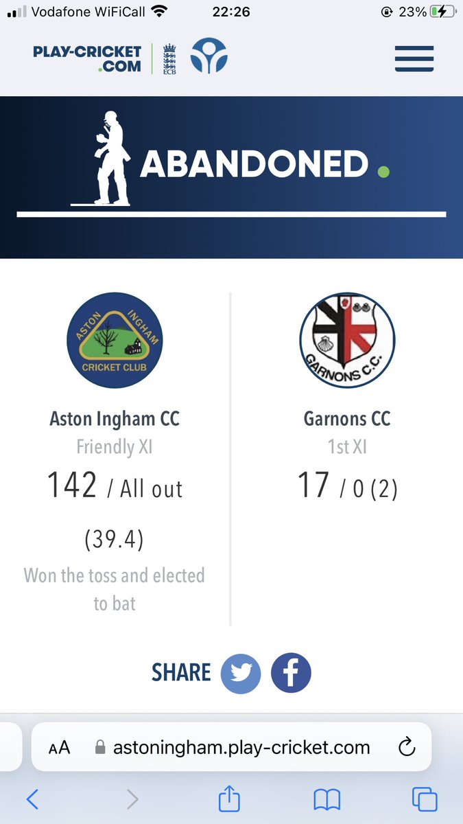 AstonInghamcric's tweet photo. This afternoons game at home v Garnons. Highlights James Wagstaff 63, Jimmy Davies 37 https://t.co/duboPcm9CS
