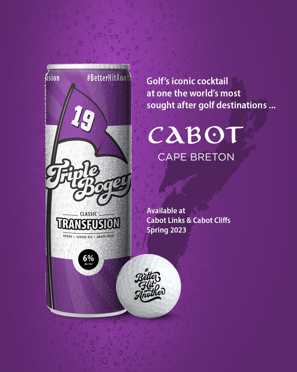 Triplebogey's tweet photo. An Iconic Pairing: Canada's @CabotCapeBreton to serve #TripleBogey Classic Transfusions starting in the spring of 2023!
Stoked to announce #golfers will soon be able to enjoy a refreshing #Transfusion at one the world’s most sought out golf destinations. #BetterHitAnother https://t.co/PtWJhXgw8Y