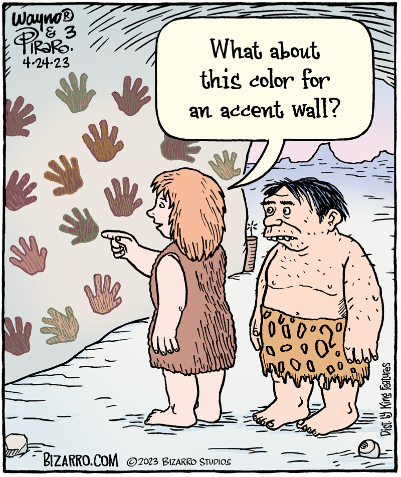 Waynocartoons's tweet photo. Antediluvian Decorating
#comics #cartoons #cavepeople #paint #homedecor #paintsamples #Bizarro https://t.co/Z1JmivYzw6
