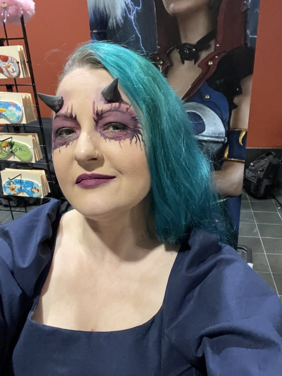 Last hour of <a href="/wickedcomiccon/">Wicked Comic Con</a> and I turned into a little demon. 
Muahahaha 
Thank you Trading Faces LLC for the beautiful, I mean soooky, face paint!
#demonpaint #tradingfacesllc