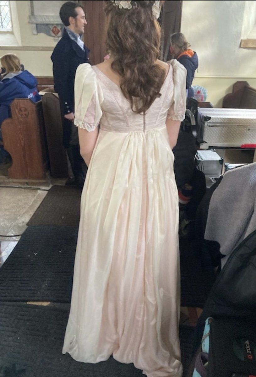 And now for the Dress. Pink and Ivory with elements of blue embroidered in the flowers #sanditon #charlotteheywood #colbourne #heybourne #SanditonPBSFinale #janeausten #costumedesigner