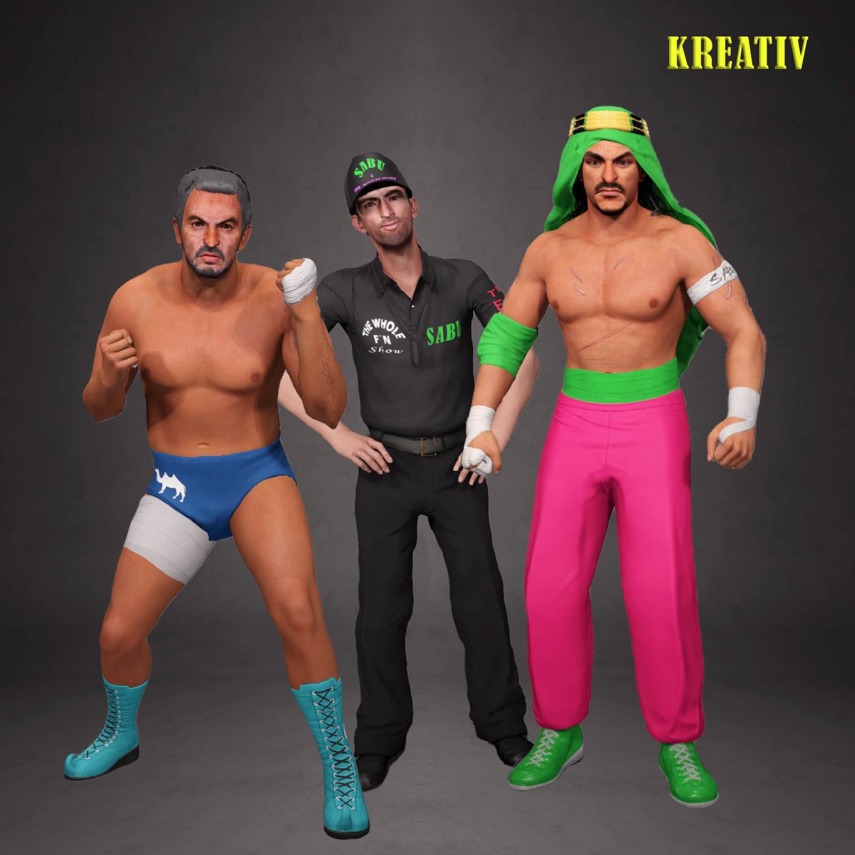 kreativcaws's tweet photo. #WWE2K23 #ECWLives #ECWRules #ECWonCC #ECWProject #Kreativ #Sheik #BillAlfonso #Sabu
Preview Sabu, The Sheik, Bill Alfonso https://t.co/Xj6RXz2PG9