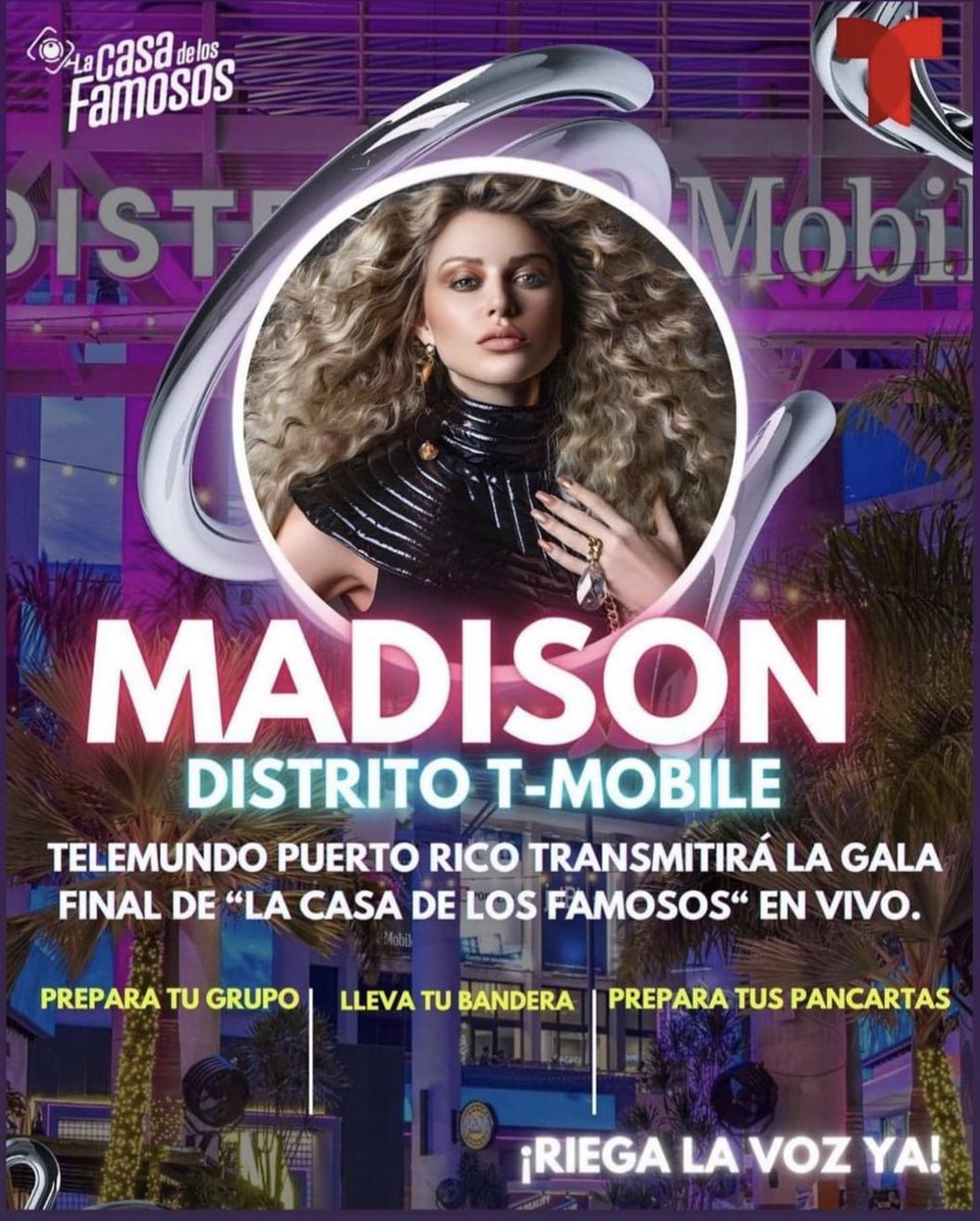 maver23's tweet photo. Team Madison Ganadora MOVILIZATE
 🗓 Mañana lunes 
📍Distrito T Mobile
⏰ 6:30PM
¡Únete a la celebración de Madison!
#lcdlf3 https://t.co/reEwMq0cE7