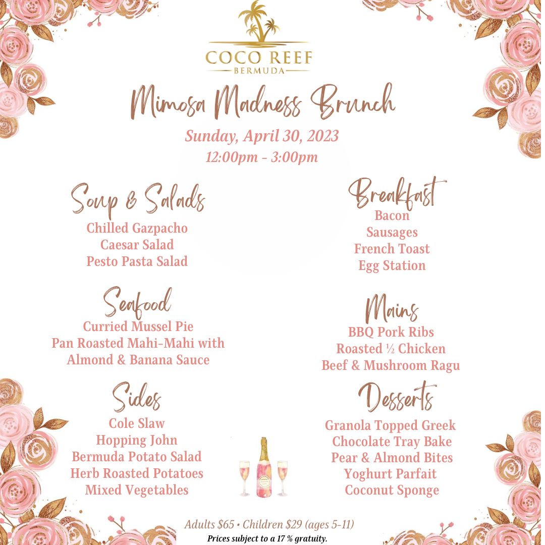 cocoreefbda's tweet photo. Book your table now for our next brunch! 🌸🥂 Mimosa Madness🍾 https://t.co/syFc9sH5Pp
