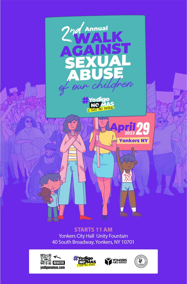 Can We Count On You?
👋🏽 #ISayNoMore #YoDigoNoMas
🏁2nd Annual Walk Against Sexual Violence
🗓️Saturday, April 29, 2023 @ 11AM  
🟢Start: @CityofYonkers #CityHall 
🔴 End: @YoHostosMicro