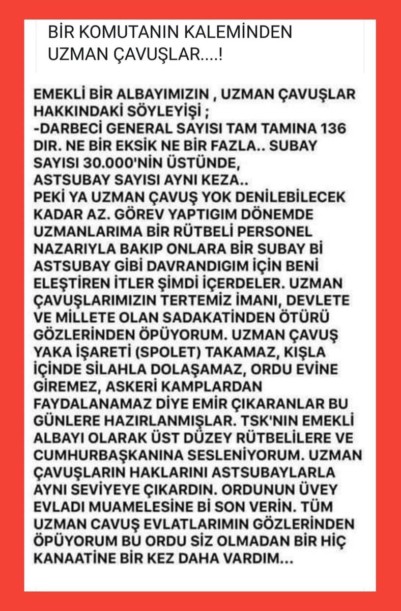 Helal olsun böyle komutanlara, helal olsun emri altında vatan için çalışan bütün personelini eşit gören amirlere. Böyle düşünenler her zaman kazanır. Fakat diğerleri kaybetmeye mahkumdur. <a href="/alitilkici38/">Ali Tilkici 🇹🇷</a>
<a href="/RTErdogan/">Recep Tayyip Erdoğan</a>
<a href="/BY/">Binali Yıldırım</a>
<a href="/dijital/">Dijital</a>
<a href="/dbdevletbahceli/">Devlet Bahçeli</a>
<a href="/iletisim/">T.C. İletişim Başkanlığı</a>
<a href="/suleymansoylu/">Süleyman Soylu</a>
#UzmanÇavuş