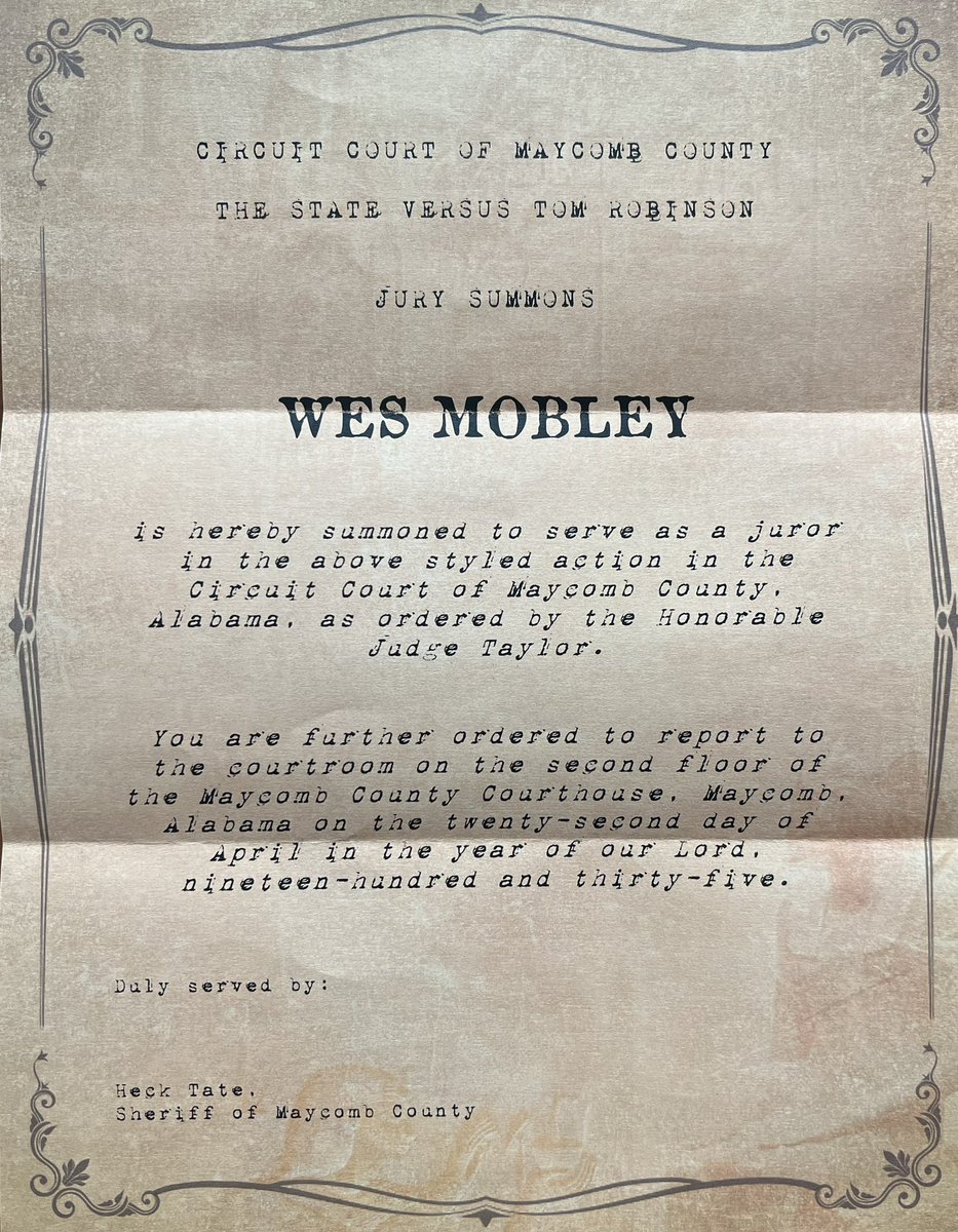 Served on my first jury yesterday…#tokillamockingbird