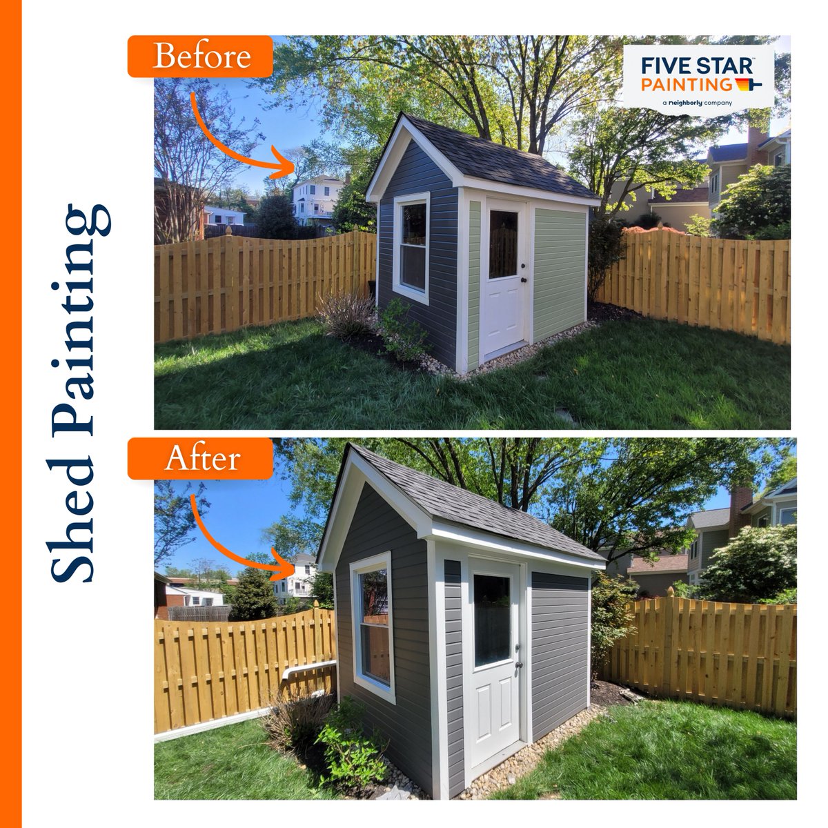 fivestarloudoun's tweet image. Get ready to spruce up your backyard this spring with a fresh coat of paint on your shed! Our team of experts is ready to take on the task and make your shed look brand new. 

#painting #springproject #professionalpainting