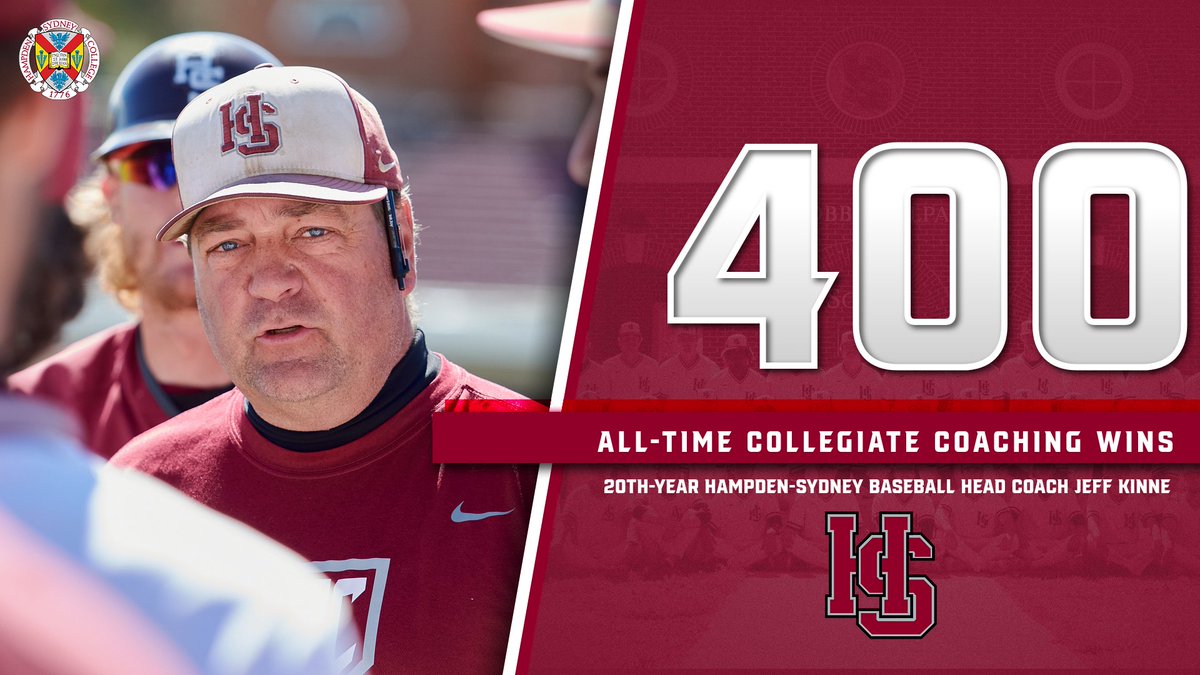 HSCathletics's tweet photo. Congratulations to 20th-year @HSC_Baseball head coach Jeff Kinne on earning his 400th career collegiate coaching win today! @HSC_CoachKinne is now 400-349-6 overall, including 205-161-1 in ODAC games during his 20 years @HSC1776. #RollTigers��� #FAMILY #ODAC #d3baseball https://t.co/dvJFavTkhC