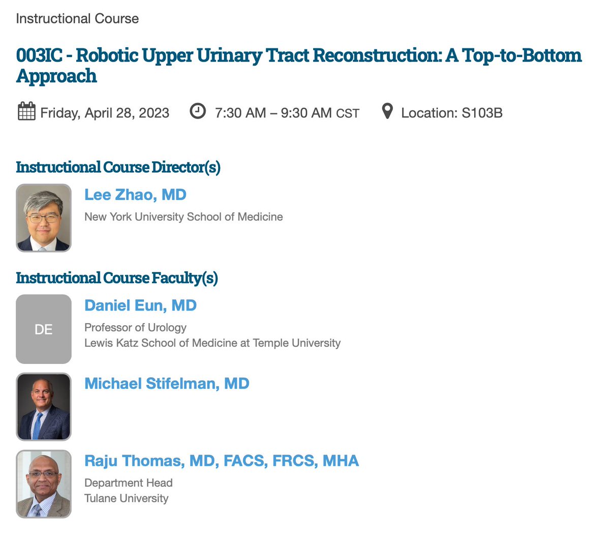 Start #AUA23 with instructional course on robotic upper tract recon with amazing faculty @md_eun @mdstifelman @roboraju. Friday 7:30am S103B. Updated content on buccal ureteroplasty, ureterocalycostomy, intracorp ileal ureter, much much more. @SocietyGURS @SocietySURS.