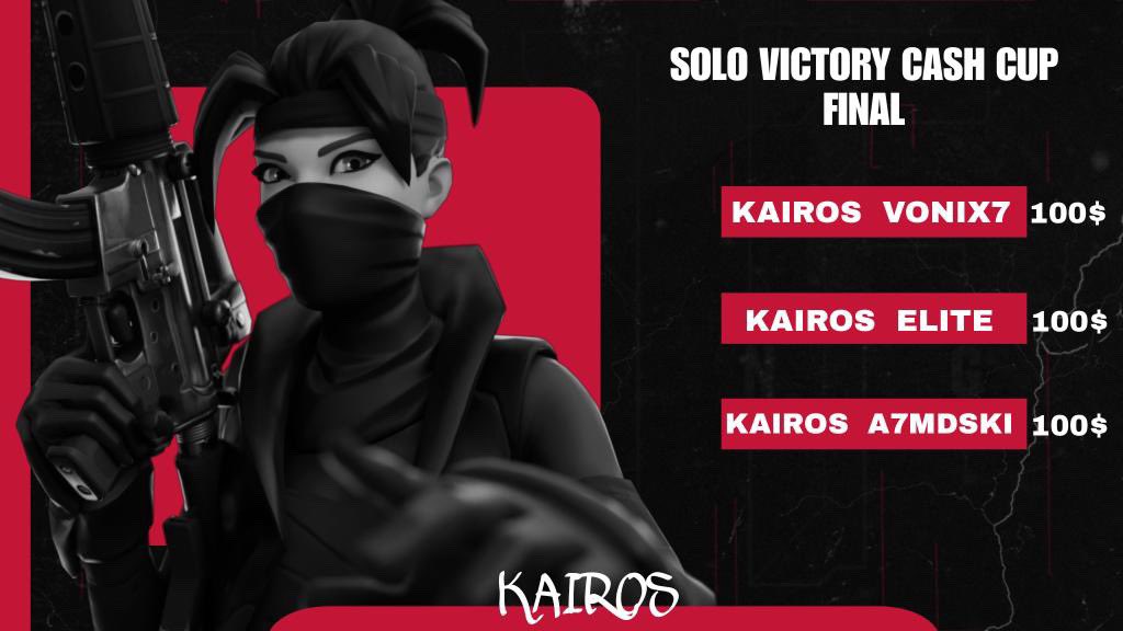 congratulations to our players for their outstanding performance in solo victory cash cup final 👏🏽👏🏽

KAIROS <a href="/Ahmedcrrr/">A</a> 
KAIROS <a href="/vonix282/">2AM M7md</a> 
KAIROS    ELITE.fn

#kairosarehere