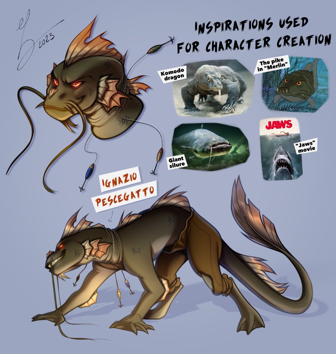 Actually, I got good returns on my concept of 'bad sea monster' called 'Ignazio Pescegatto' (his name means 'Fiery Catfish') so I wanted to make a better character sheet for him. ^^
#lucapixar #lucamovie #artconcept #seamonster #oc #ladymath