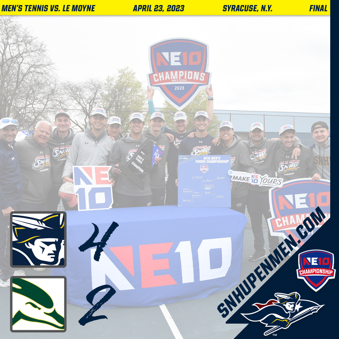 CHAMPS, ONCE AGAIN! Men's Tennis Doubles Up Le Moyne to Reclaim NE10 Crown snhupenmen.com/news/2023/4/23…